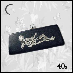 Vintage Harlequin Eyeglass Case with Rhinestones 1940s 40s Kitsch